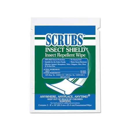 Insect Shield Insect Repellent Wipes 8 x 10, White, 100/Carton