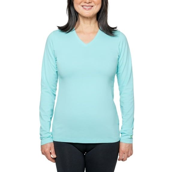 Insect Shield Women's UPF Dri-Balance Long Sleeve V-Neck T-Shirt, Aqua, Small