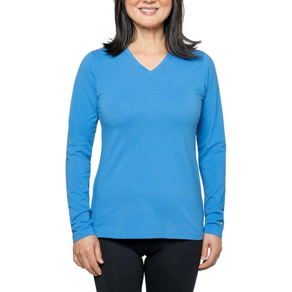Insect Shield Women's UPF Dri-Balance Long Sleeve V-Neck T-Shirt, Periwinkle Blue, X-Large