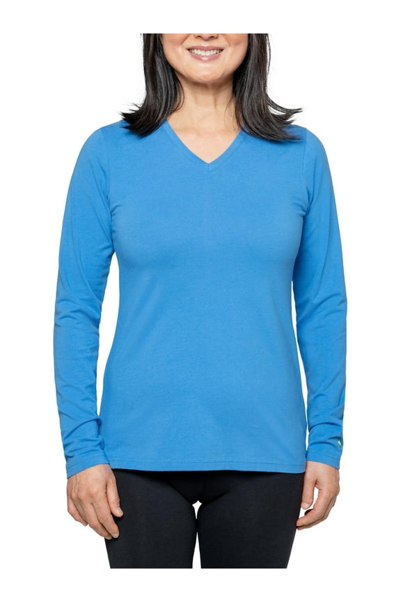 Women's UPF Dri-Balance Long Sleeve V-Neck T-Shirt, Periwinkle Blue, X-Large