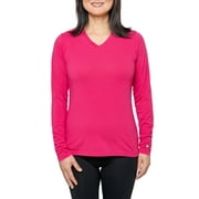 Insect Shield Women's UPF Dri-Balance Long Sleeve V-Neck T-Shirt, Raspberry, Small