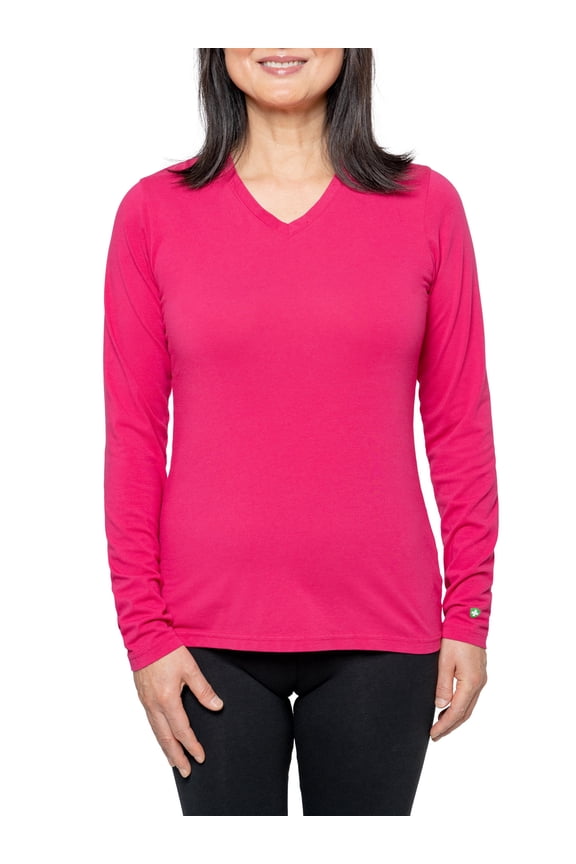 Women's UPF Dri-Balance Long Sleeve V-Neck T-Shirt, Raspberry, Small