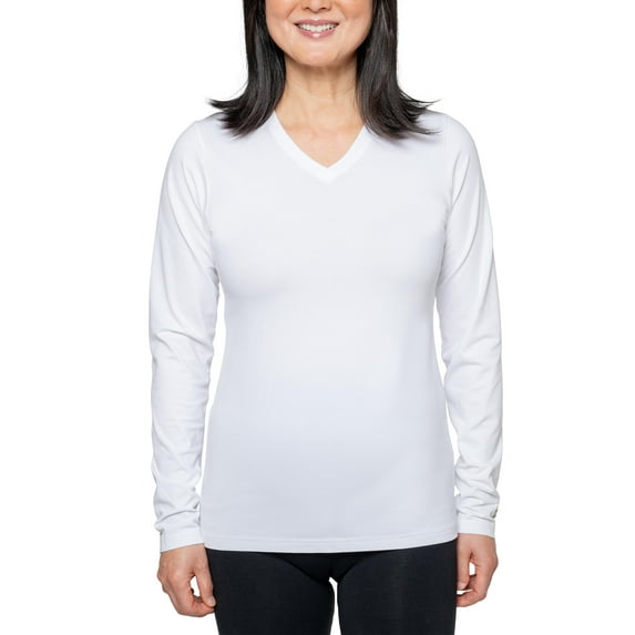 Insect Shield Women's UPF Dri-Balance Long Sleeve V-Neck T-Shirt, White, Medium