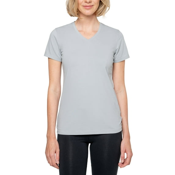 Insect Shield Women's UPF Dri-Balance Short Sleeve V-Neck T-Shirt, Platinum, X-Large