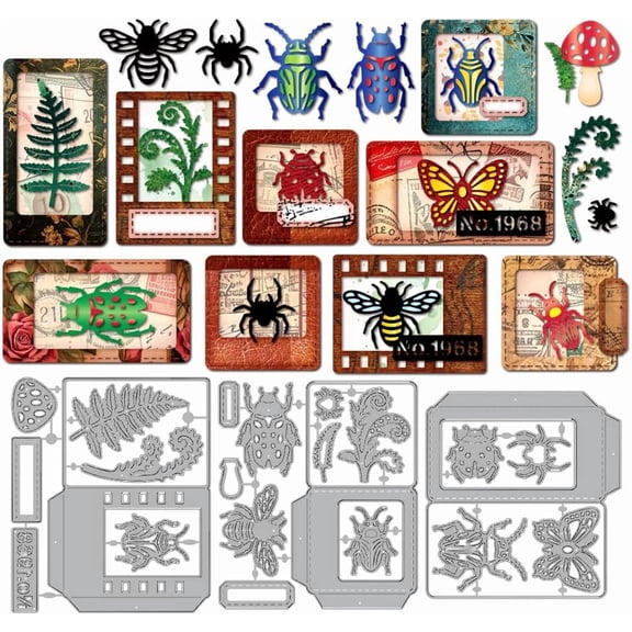 Insect Specimen Holder Metal Cutting Dies Bee Spider Beetle Die Cuts Butterfly Slide Embossing Template Carbon Steel Stencils for Card Making Scrapbooking Album Handbook Gift Decoration gray DIY