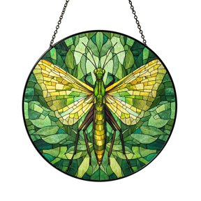 Insect Theme Green Mantis Stained Glass Window Hanging, Nature Art Decor for Creative Cozy Homes