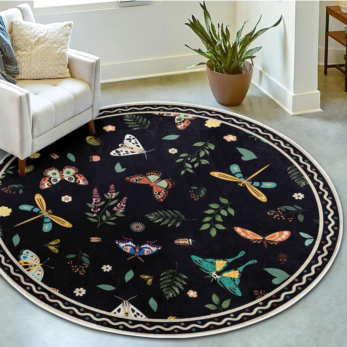 Insect Rug Children Insect Washable Rugs 4 Feet Round Soft Butterfly Throw Rugs for Living ...
