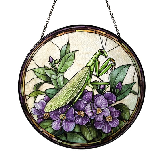 Insect and Flower Stained Glass Suncatcher – Mantis Design Window Art