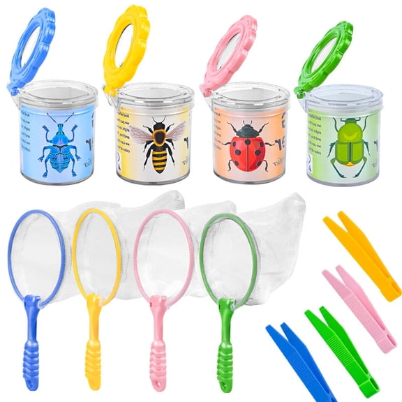 Insect observation kit, 4 pack bug viewer with magnifier, Educational nature toy for kids outdoor exploration, school learning, camping, & More