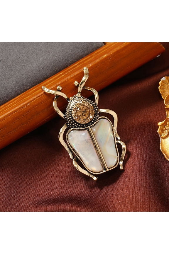 Insects Acrylic Imitation Shell with Rhinestone Brooch Pin Alloy Badge for Backpack Clothes Golden 47x28mm
