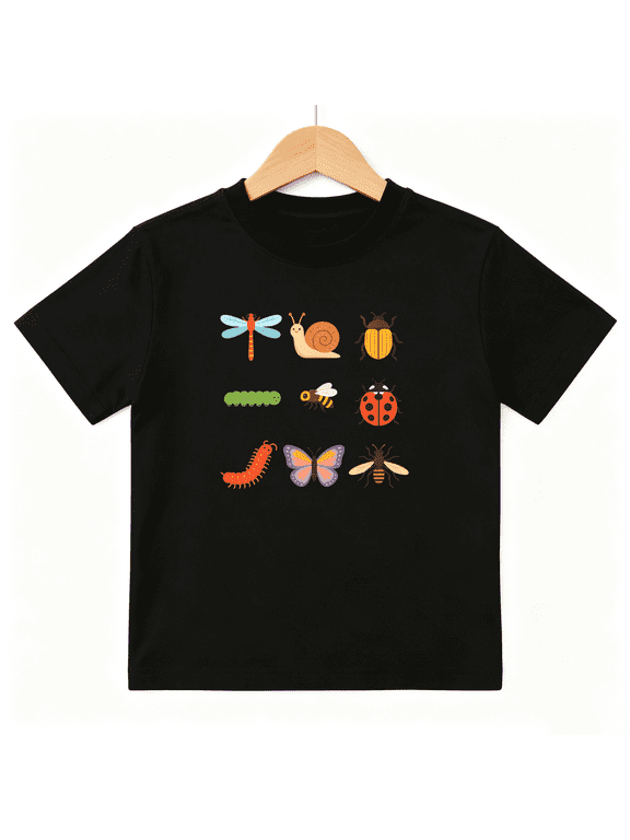 Insects Butterflies Snail Beetle Boys Graphic Tee, Cute Nature 100% Cotton Kids Short Sleeve T-Shirt 4-13Y