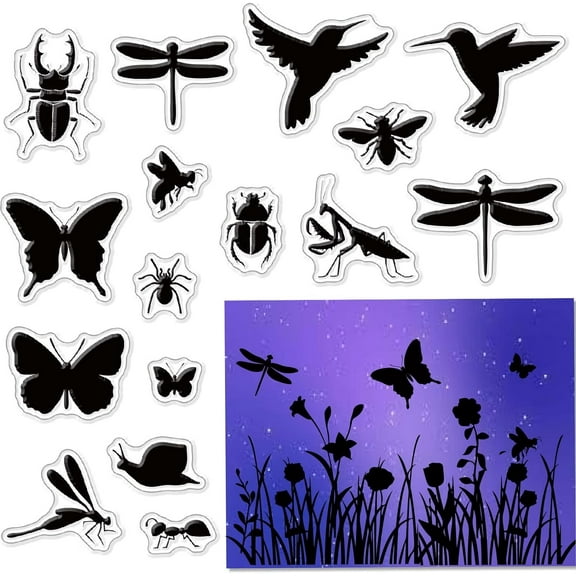 Insects Clear Stamps Butterfly Dragonfly Hummingbirds Insect Snail Transparent Silicone Stamp Rubber Stamp for Scrapbooking Birthday Photo Album Thanksgiving Card Making 4.3 x 6.3 x 0.1 Inch White