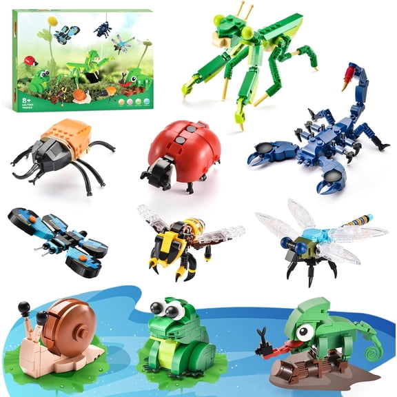 Insects Collection Building Set for Kids, 10 Packs Bug Building Blocks, Animals Insect Bug Toys, Party Favors Ideal Gift for Boys Girls
