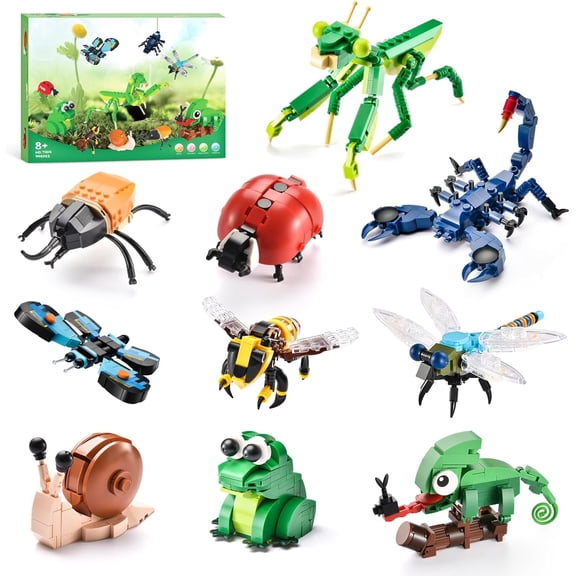 Insects Collection Building Set for Kids, 10 Packs Bug Building Blocks, Animals Insect Bug Toys