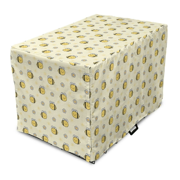 Insects Dog Crate Cover, Repetitive Pattern with Happy Little Bees Flowers and Suns, Easy to Use Pet Kennel Cover Small Dogs Puppies Kittens, 7 Sizes, Mustard Dark Grey Cream, by Ambesonne