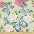 thumbnail image 1 of Ambesonne Insects Fabric by the Yard Upholstery, Romance Roses Butterflies, 10 Yards, Pastel Green Multicolor, 1 of 4