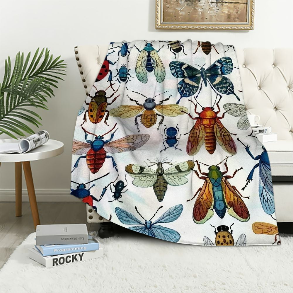 Insects Fleece Throw Blanket Bee Butterfly Dragonfly Ladybug Sherpa Plush Blankets and Throws