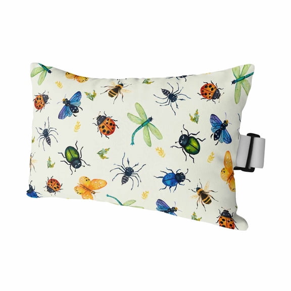 Insects Ladybirds Spiders Outdoor Pillow for Chaise Lounge Chair,Dragonflies Butterflies Waterproof Headrest Lumbar Pillows with Insert&Elastic Strap for Patio Pool Garden Chairs Decor,1 Pack