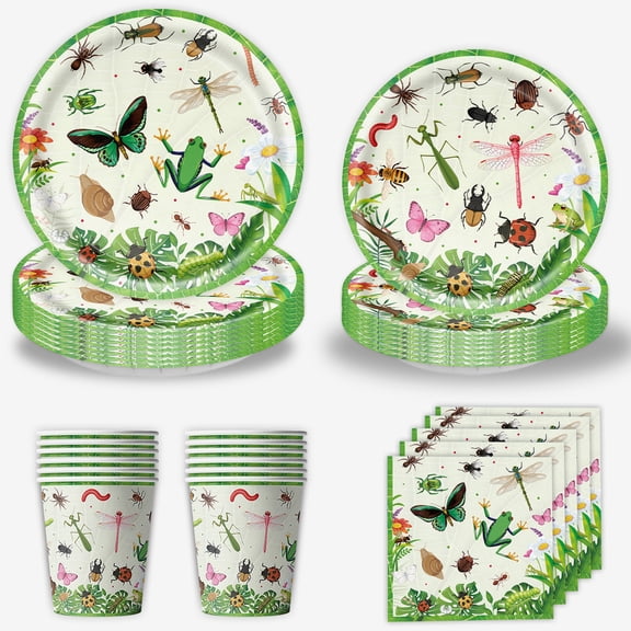 Insects Party Decorations Tableware Pack for Boys Girls, Spring Summer Bug Birthday Supplies Includes Plates, Napkins, Forks for Insects Themed Party Baby Shower PartySupplies