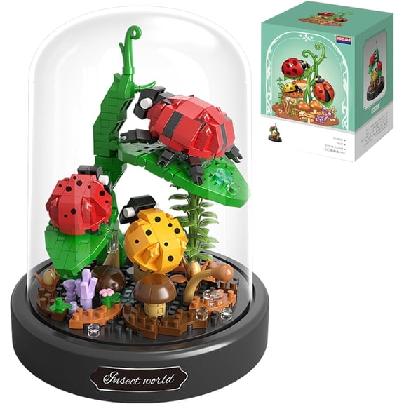 Insects Plant Bonsai Building Set,Adult Mini Animals Friend Set,Insect Collection Gift for Kids,Party Favors Bugs Building Block Kit,Valentines New Year Birthday Gift for Boys Girls(Ladybugs)