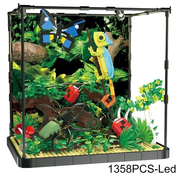 Insects Tropical Rainforest Building Sets for Adult,Animals Botanical Collection Toys with LED