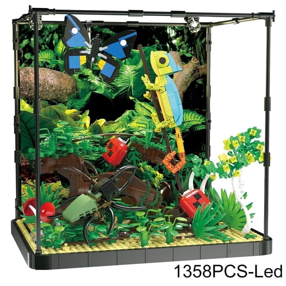 Insects Tropical Rainforest Building Sets for Adult,Animals Botanical Collection Toys with LED