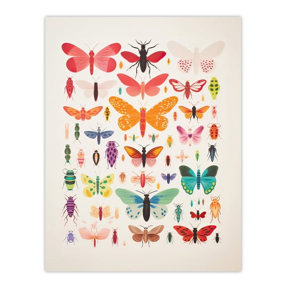 Insects and Bugs Bright Colourful Unframed Wall Art Print Poster Home Decor Premium