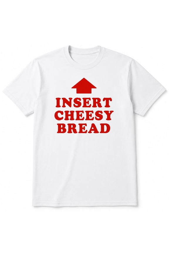 Insert Cheesy Bread Graphic T-Shirt, Funny Food Arrow Tee, Unisex Classic Fit