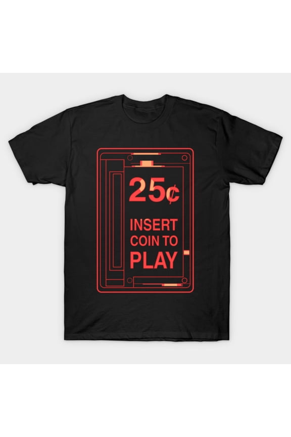 Insert Coin Arcade Machine Retro Neon Token Slot Opening Graphic Unisex T-Shirt, up to size 3XL.