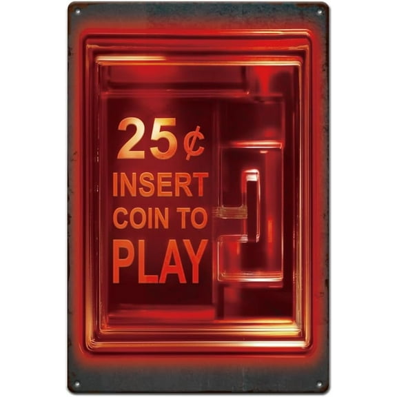 Insert Coin Metal Tin Sign Retro Arcade Vintage Sign Colorful Retro Wall Decor Funny Metal Poster Wall Art Poster