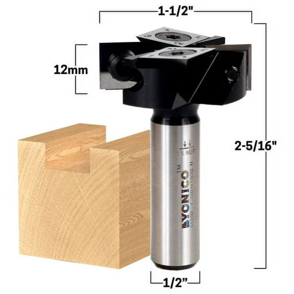 Insert Cutter Spoilboard Router Bit 1-1/2" Diameter - 2x2 Cutters - 1/2" Shank - Yonico 51250