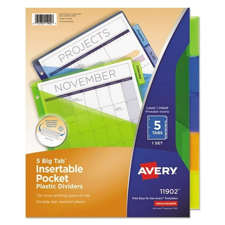 Big Tab Insertable One-Pocket Plastic Dividers, 5-Tab, 11.13 x 9.25, Assorted, 1 Set Big Tab Insertable One-Pocket Plastic Dividers, 5-Tab, 11.13 x 9.25, Assorted, 1 Set