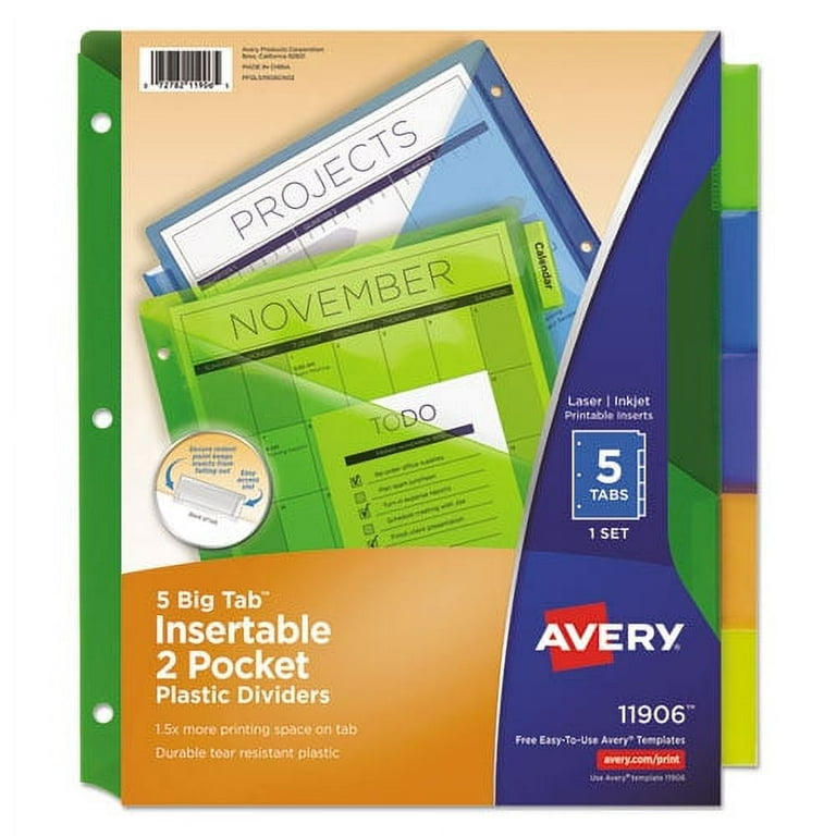 Big Tab Insertable One-Pocket Plastic Dividers, 5-Tab, 11.13 x 9.25, Assorted, 1 Set Big Tab Insertable One-Pocket Plastic Dividers, 5-Tab, 11.13 x 9.25, Assorted, 1 Set