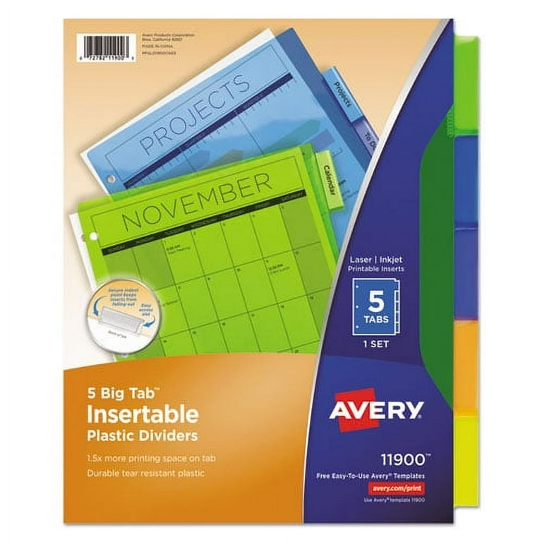 Plastic Insertable Dividers, 5-Tab, 11 x 8.5, Assorted Tabs, 1 Set Plastic Insertable Dividers, 5-Tab, 11 x 8.5, Assorted Tabs, 1 Set