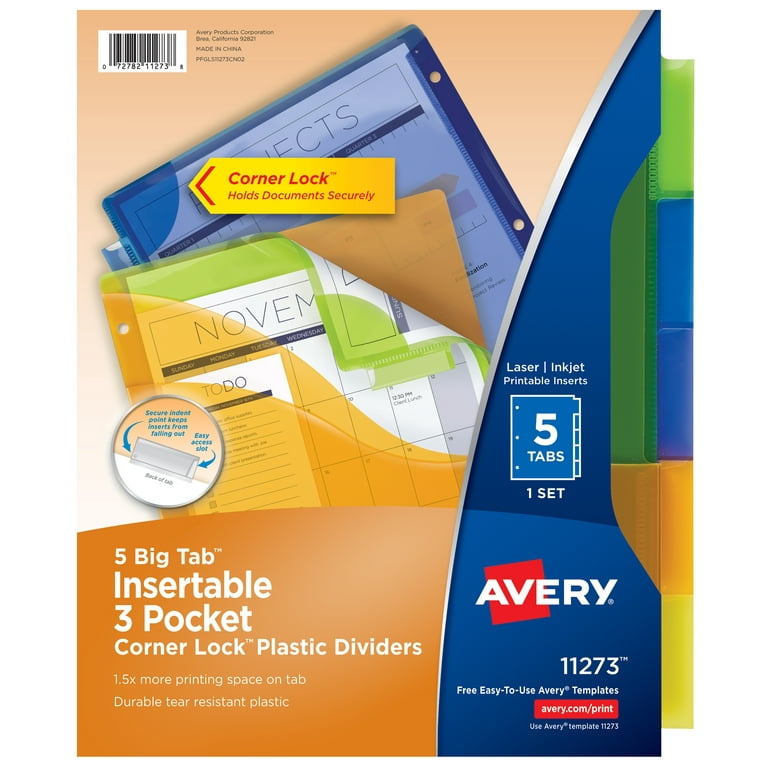 Big Tab Insertable One-Pocket Plastic Dividers, 5-Tab, 11.13 x 9.25, Assorted, 1 Set Big Tab Insertable One-Pocket Plastic Dividers, 5-Tab, 11.13 x 9.25, Assorted, 1 Set