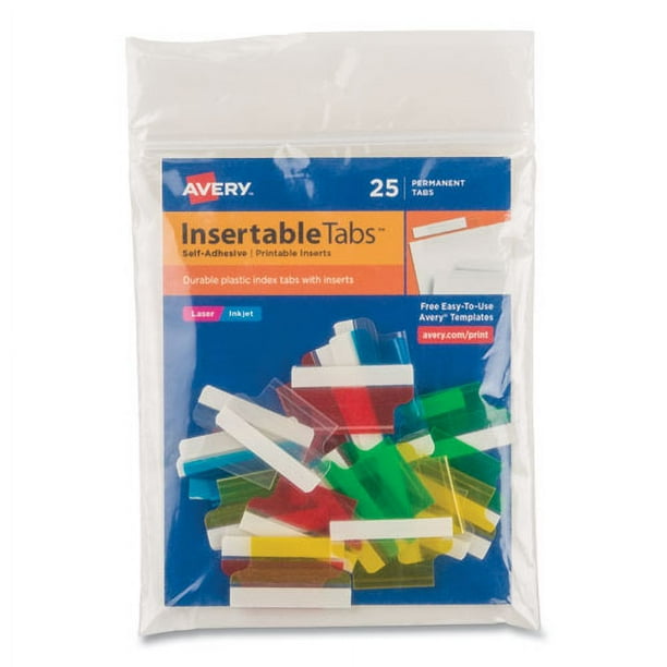 Insertable Index Tabs with Printable Inserts, 1/5-Cut, Assorted Colors, 1 Insertable Index Tabs with Printable Inserts, 1/5-Cut, Assorted Colors, 1