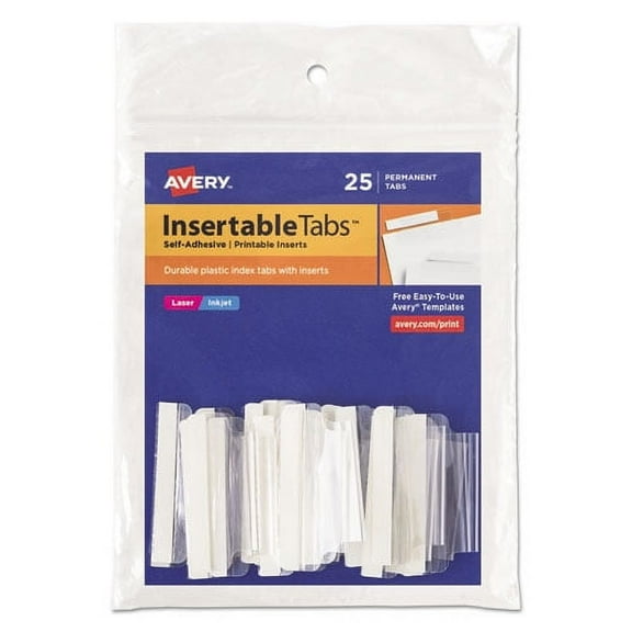 "Insertable Index Tabs With Printable Inserts, 1/5-Cut Tabs, Clear, 1.5"" Wide, 25/pack | Bundle of 2 Packs"