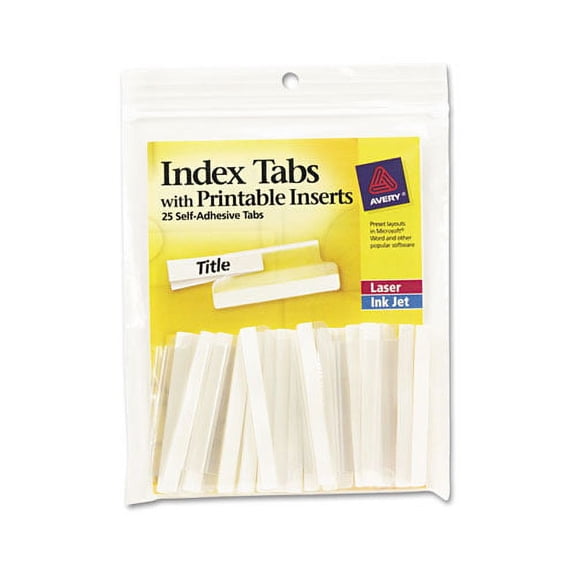 Insertable Index Tabs with Printable Inserts, 1/5-Cut, Clear, 2" Wide, 25/Pack | Bundle of 10 Packs