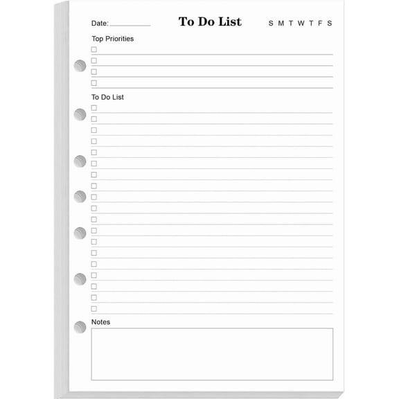 Inserts for 3/7 Mini Binders - 7 Hole Punched Daily Planner Refills, 100 Sheets/200 Pages Planner Inserts, 100 Gsm White Paper, 5.8" x 8.3"