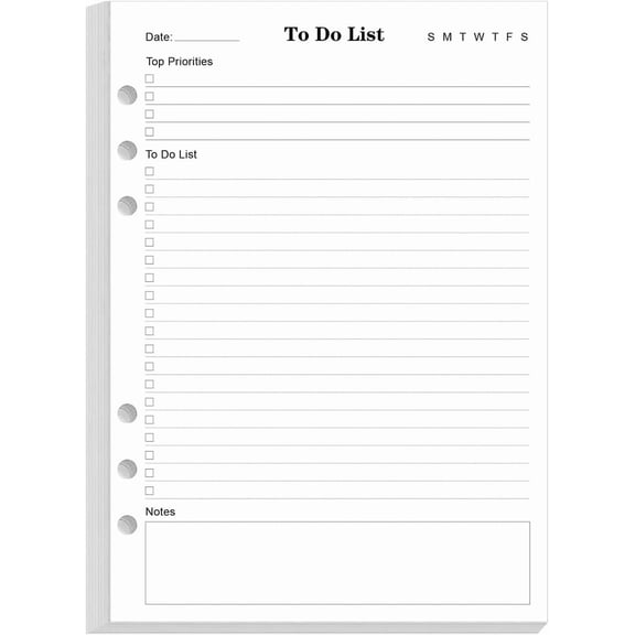 Inserts for A5 Binder - 6 Hole Punched Daily Planner Refills Paper, 100 Sheets/200 Pages Planner Inserts, 100 Gsm White Paper, 5.8" x 8.3"