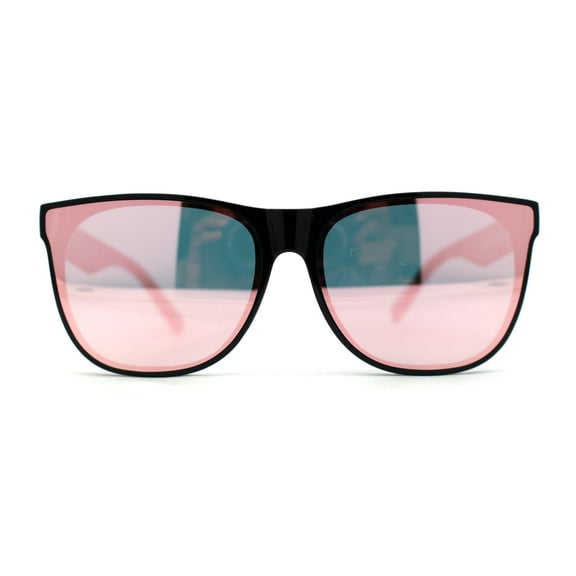 Inset Lens Pink Mirror Lens Horn Rim Sunglasses Black