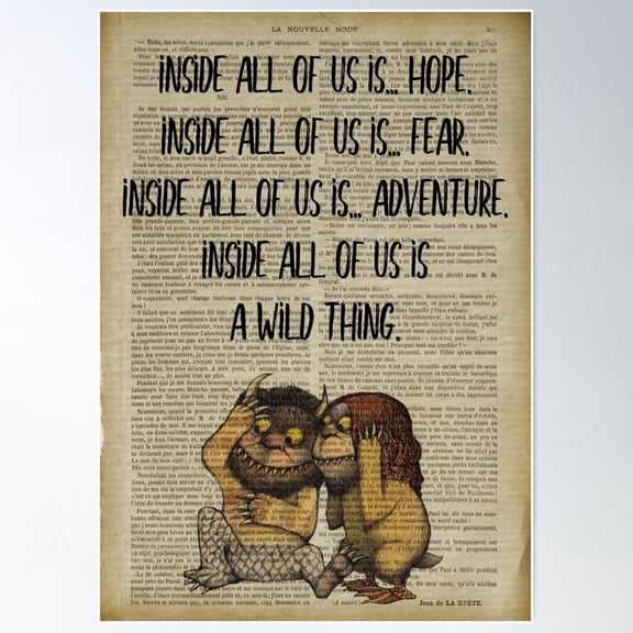 Inside All Of Us Is... Where The Wild Things Are Old Dictionary Page Print Poster Wall Art Modern Wall Decor For Living Room Bedroom