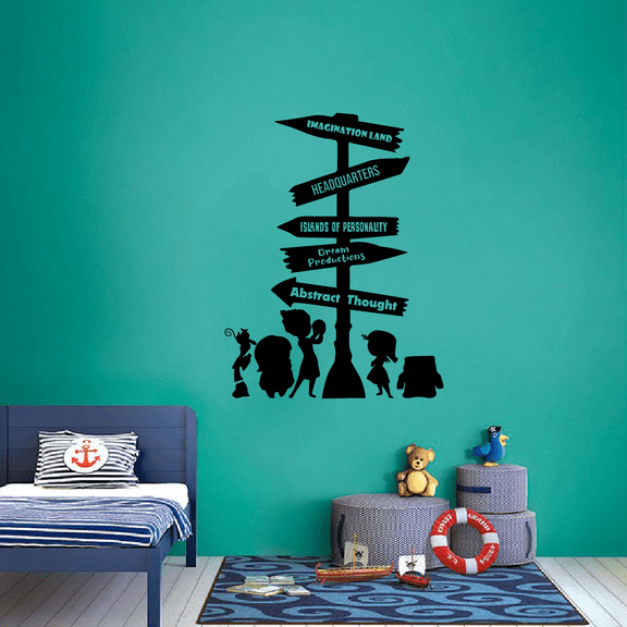 Inside Out Cartoon Pathway Signage Fantasy World Sign Wall Sticker Art Decal for Girls Boys Room Bedroom Nursery Kindergarten House Fun Home Decors Stickers Wall Art Vinyl Decoration Size (40x24 inch)