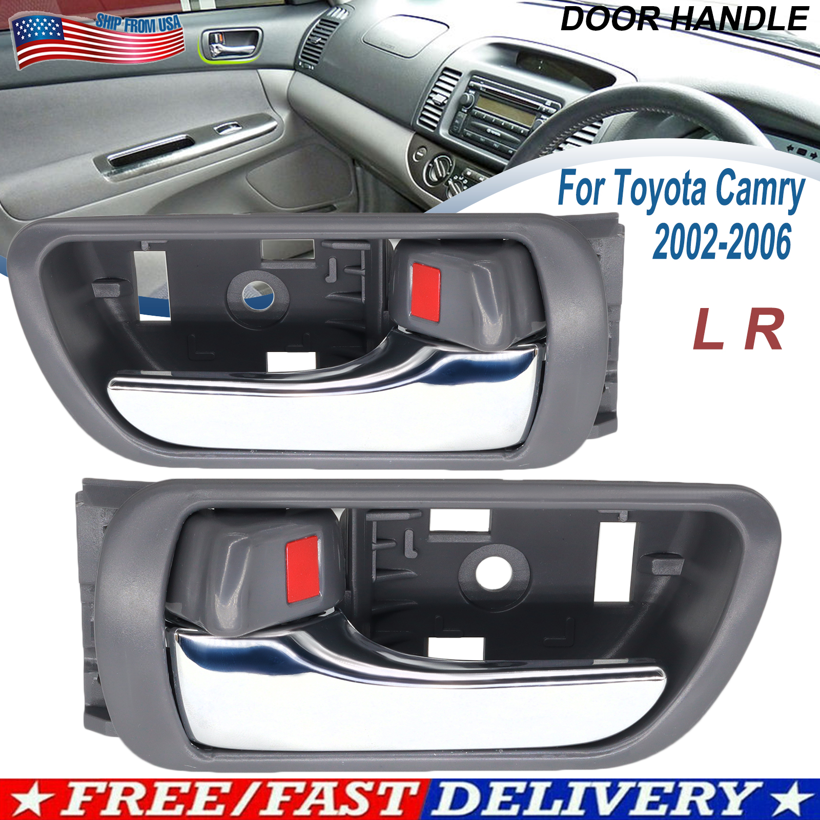 Inside Door Handle Gray Chrome Left Right Side for Toyota Camry Car