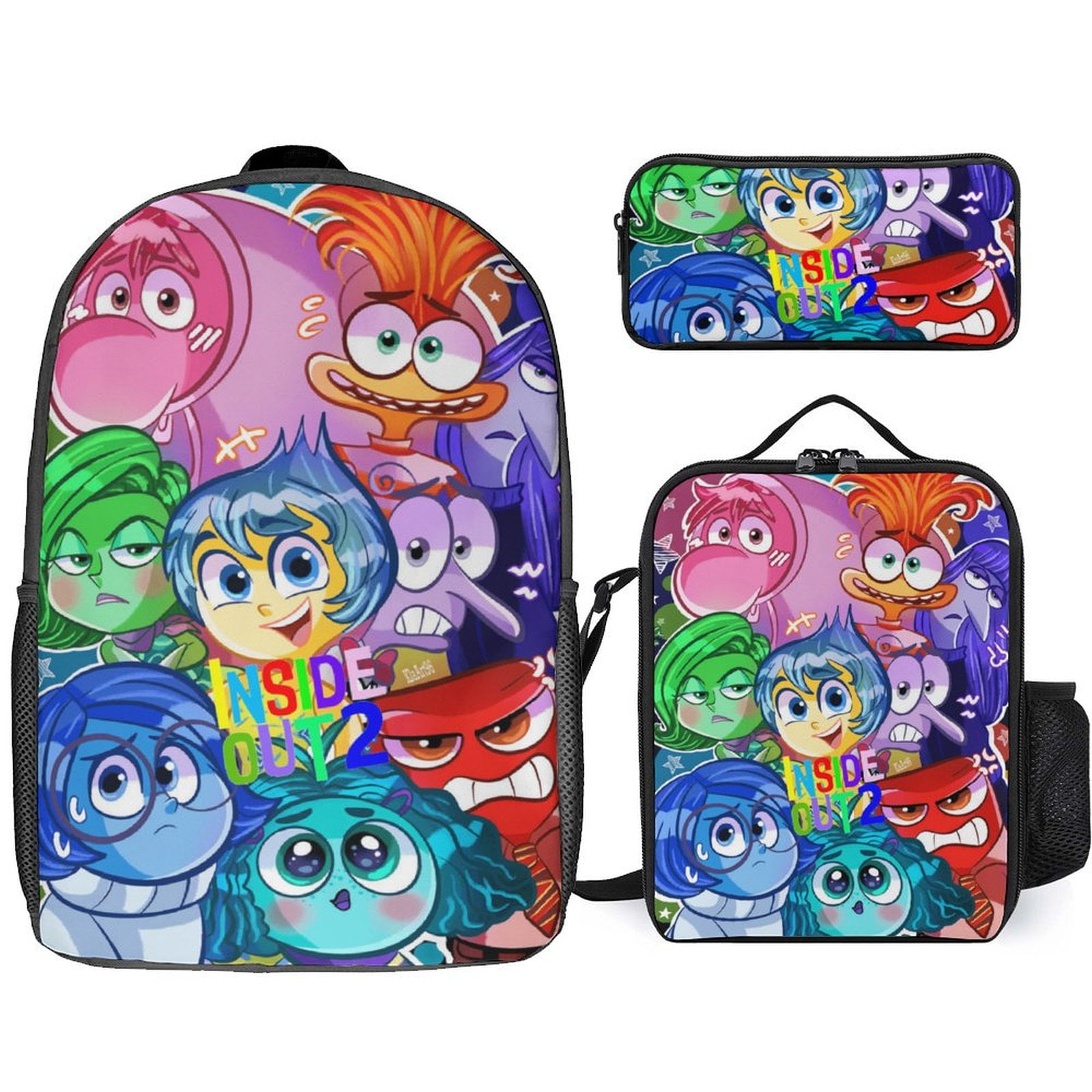 ZBWUOPL Inside Out 2 17-Inch Laptop Backpack with Insulated Lunch Box and Pencil Case Pouch 3 Piece Set for Travel Work