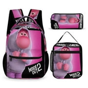 WUDJCVPA Inside Out 2 3 Piece Backpack Set Anime Casual Daypack with Lunch Bag Outdoor Travel Large Capacity Bags
