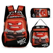 WUDJCVPA Inside Out 2 3 Piece Backpack Set Anime Casual Daypack with Lunch Bag Outdoor Travel Large Capacity Bags