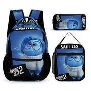 WUDJCVPA Inside Out 2 3 Piece Backpack Set Anime Casual Daypack with Lunch Bag Outdoor Travel Large Capacity Bags