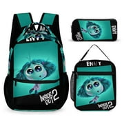WUDJCVPA Inside Out 2 3 Piece Backpack Set Anime Casual Daypack with Lunch Bag Outdoor Travel Large Capacity Bags