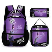 WUDJCVPA Inside Out 2 3 Piece Backpack Set Anime Casual Daypack with Lunch Bag Outdoor Travel Large Capacity Bags